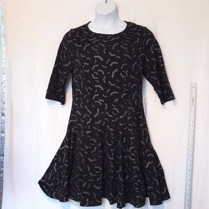 New Unique Vintage Women's 16 Black & Gray Bat Print Stephanie Dress Fit Flare